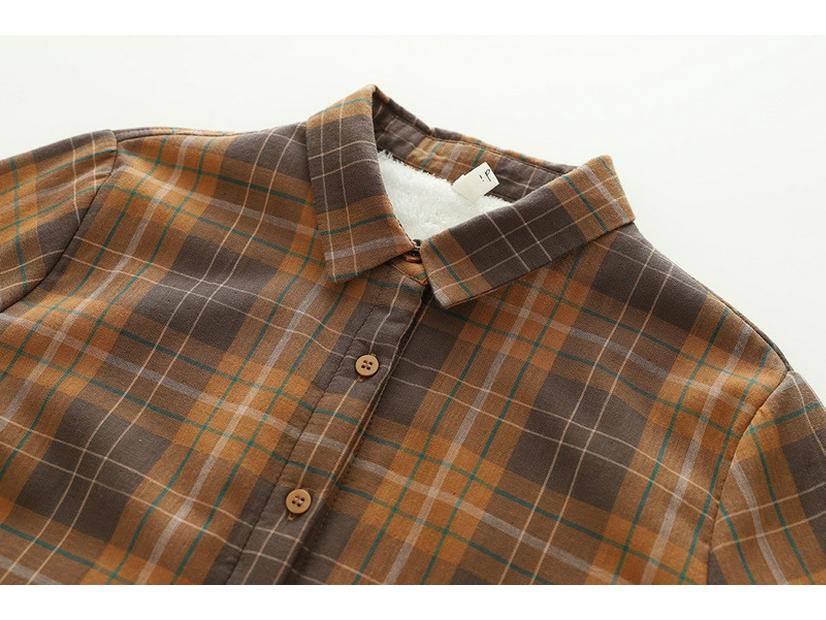 Women's Classic Plaid Long-Sleeve Shirt - Japanese Style, Plus Velvet, Thickened, Warm (Autumn/Winter 2025 Collection)