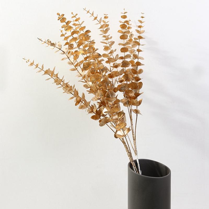 Three-pronged Fan Leaf Netting Artificial Gold Ginkgo Eucalyptus Holly for Wedding Arch Flower Arrangement Home Decor Crafts