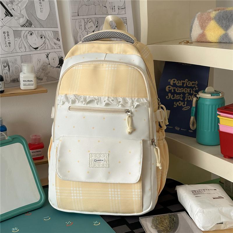 Contrast Color Plaid Backpack Women's Large Capacity Backpack Student Schoolbag