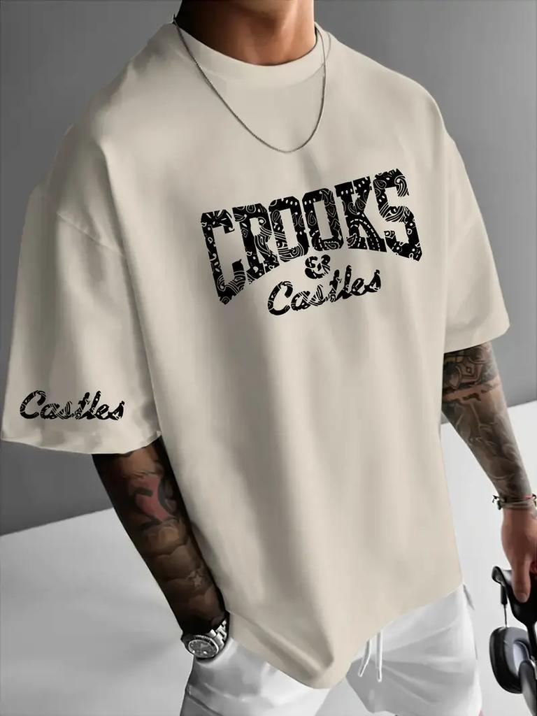 Crooks&Castles Men's Casual Summer Sportswear with Fun Patterns and Letter Prints for Home and Outdoor Sports, Comfortable Tops