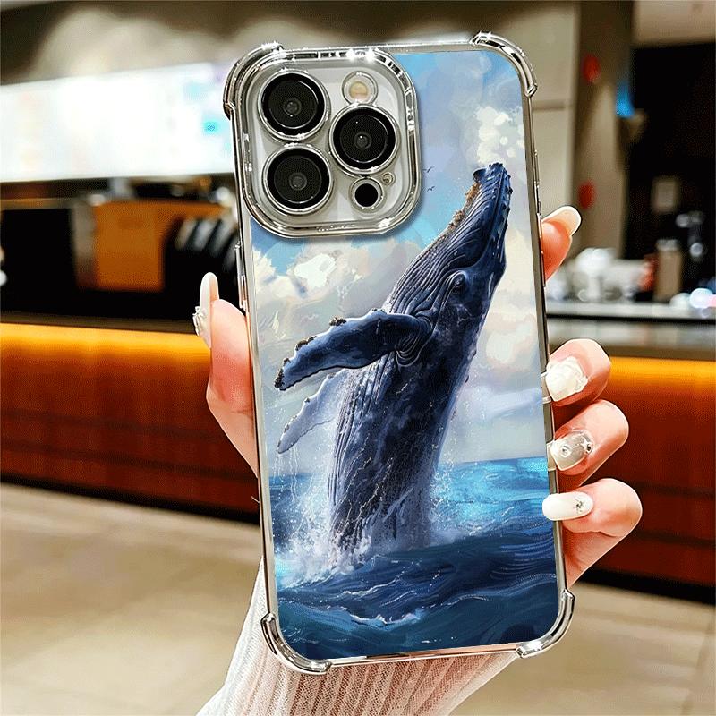 Humpback Whale Sea Giant Soft Phone Case For iPhone 15 16 17 Air 14 Pro Max 16E Plus 13 12 Mini Plating Anti-Fall Fundas