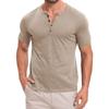 Sommer Neues Herren Baumwoll-T-Shirt Knopfdesign Kurzarm Einfarbig Henley-Ausschnitt Oberteile Slim Fit Bequeme Freizeit-T-Shirts
