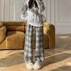Pants for Women Plush High Waist Long Trousers Plaid Double Layer Thickened Stretchy Casua Pants
