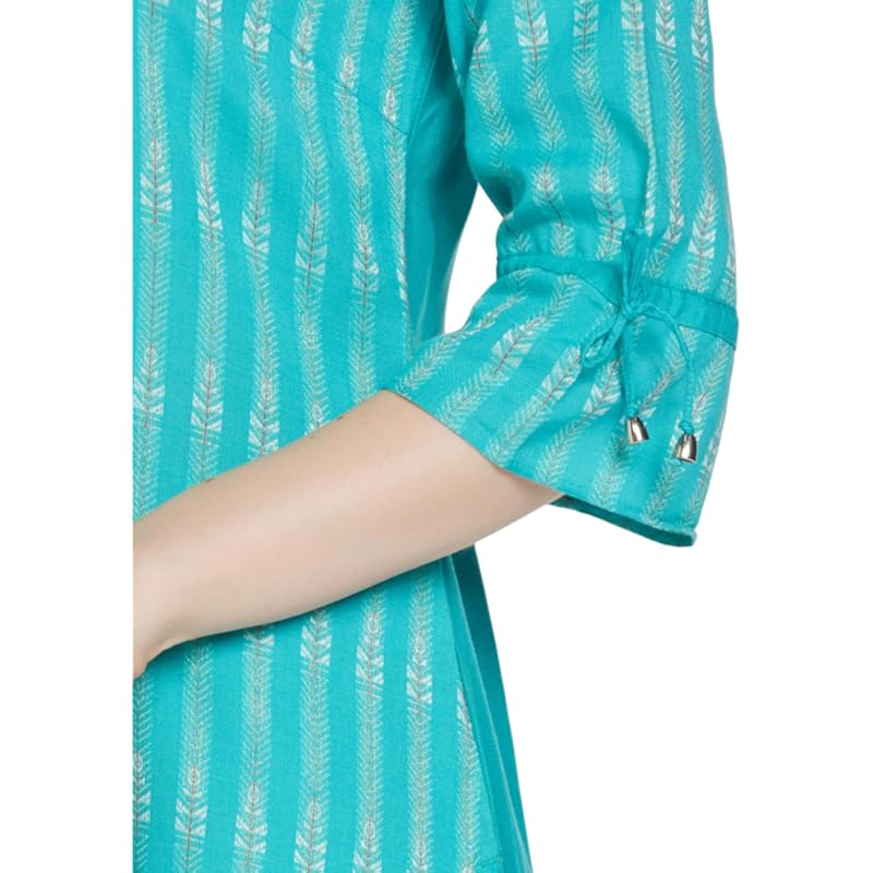 Aurelia Women's Rayon Solid Regular Green Printed Dobby Kurta (23FEA13799-702938
