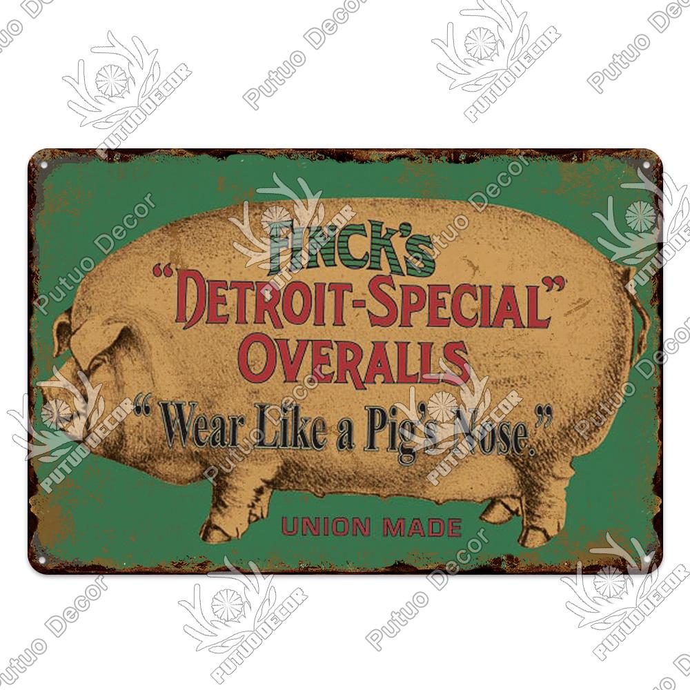 Putuo Decor Farm Tin Sign Milk Vintage Tin Sign Plaque Metal Plate Retro Poster for Farmhouse Cow Pig Wall Stickers Art Decor