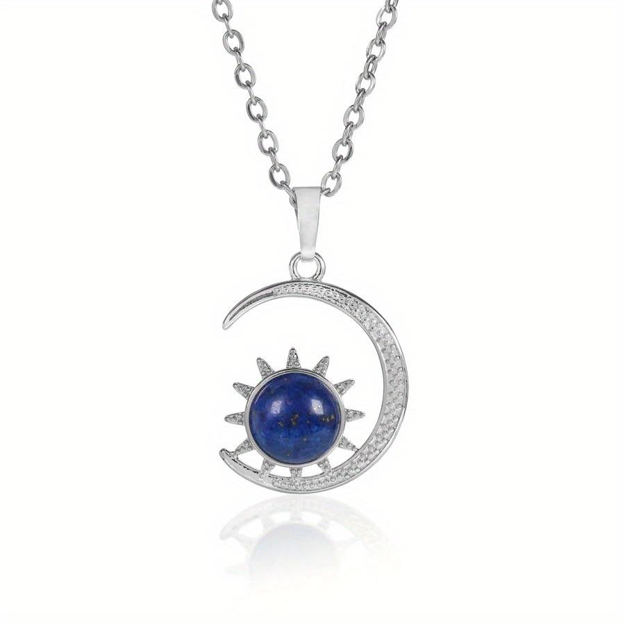 Natural Crystal Stone Inlaid Sun Moon Pendant Amethyst Rose Quartz Classic Charm Necklace Jewelry Necklace Jewelry for Women