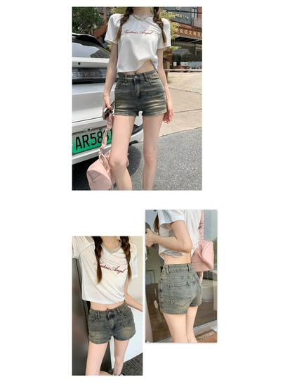 Women's Trendy Denim Hot Pants - Tight Hip-Wrapping, Casual Straight-Leg Shorts for Spring & Summer.