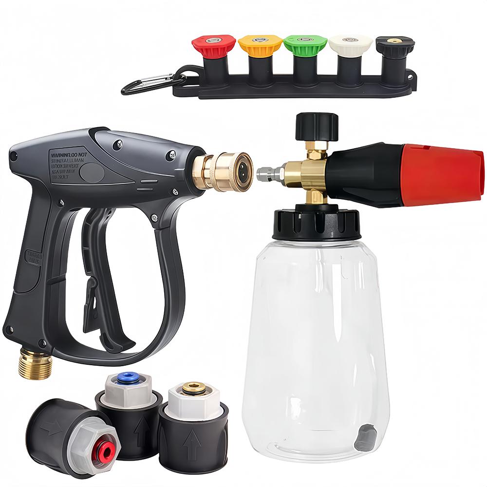 High Pressure Washer Gun & Foam Cannon Kit - 1/4" Quick Connect with M22-14 Adapter for Karcher K/Nilfisk/Bosch Washer