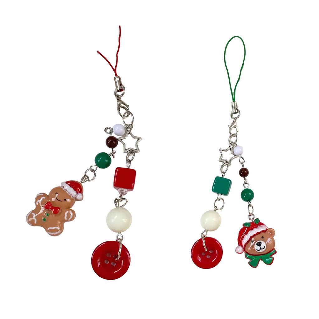Cute Gingerbread Man and Bear Phone Charm Keychain Whimsical Gingerbread and Bear Keychain Phone Adornment for Everyday