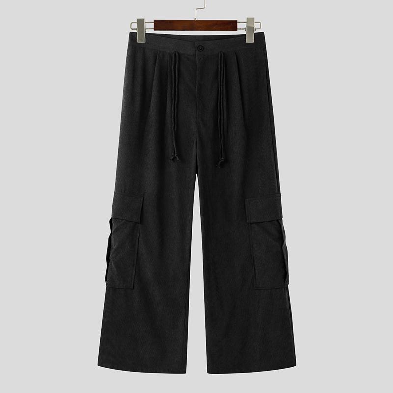 INCERUN Мужские вельветовые брюки на молнии, повседневные длинные брюки широкого кроя с карманами S