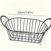 An elegant metal wire basket with stylish handles - featuring a classic black grid design, suitable for home and kitchen storage