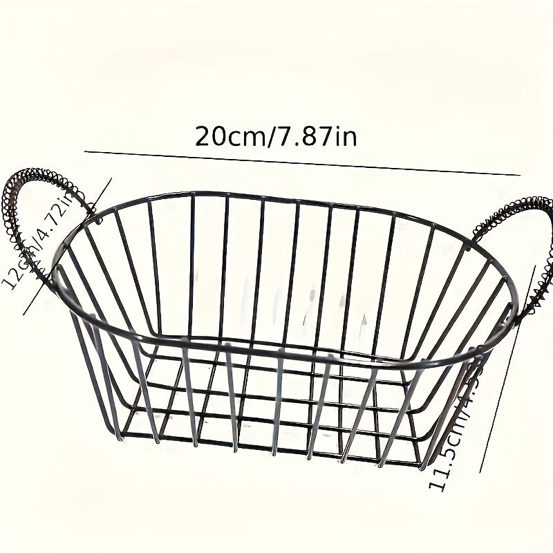 An elegant metal wire basket with stylish handles - featuring a classic black grid design, suitable for home and kitchen storage