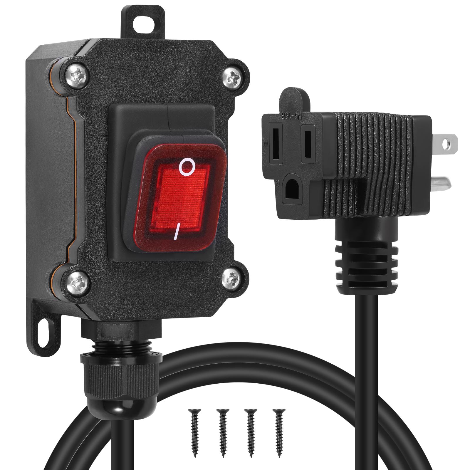 

1/2PCS Inline Cord Switch with 3 Prong Plug Waterproof Marine Rocker Switch with LED Power Cord for Outdoor Appliance Equipment