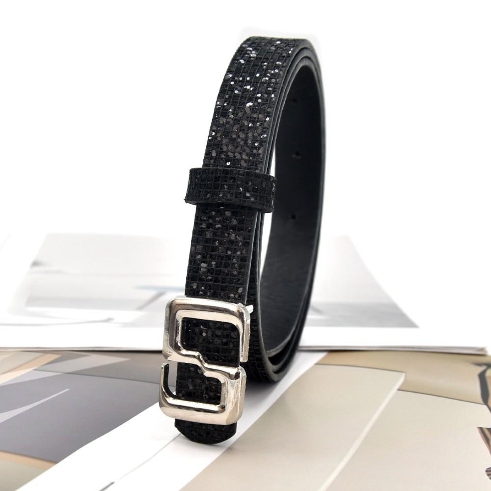 Bling Bling Sparkling Rhinestone Belt Versatile Luxury Brand Design S-shaped Buckle Belt Glitter Vintage PU Leather Belt
