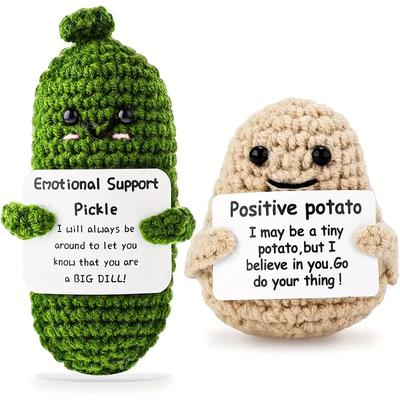 Figuras de crochet caprichosas, juguetes de peluche amigurumi únicos hechos a mano con patatas positivas y pepinillos de apoyo emocional, regalos de decoración para el hogar