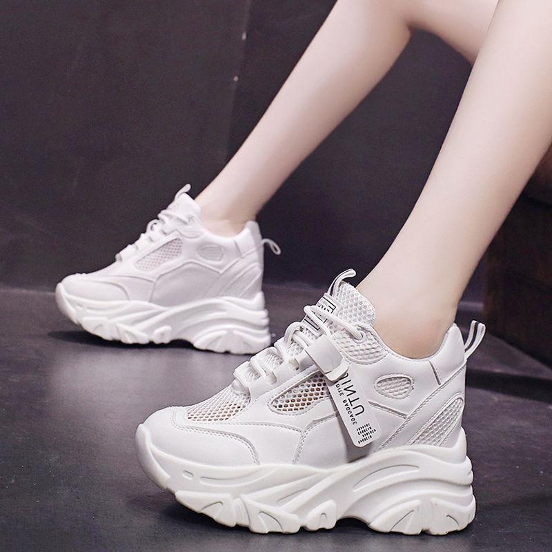 Comemore Våren Joggesko for kvinner Uformelle kvinner Chunky Mesh Tykkbunn Dame Vulkanisere Plattform Sportssko Tennis Dame Rosa