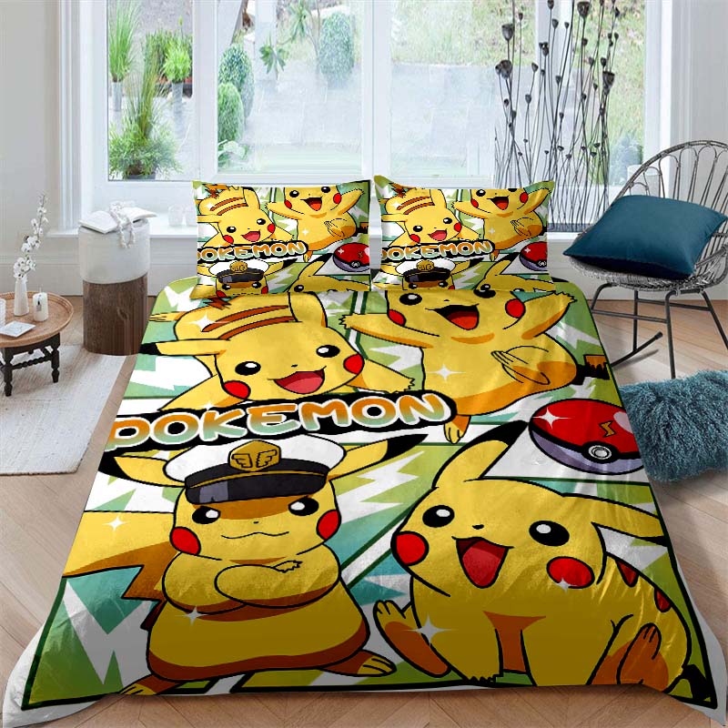 2026New Pikachu Cartoon Three-piece Bedding Set, Suitable for Bedroom Decor, Available in Large and Extra-large Sizes.
