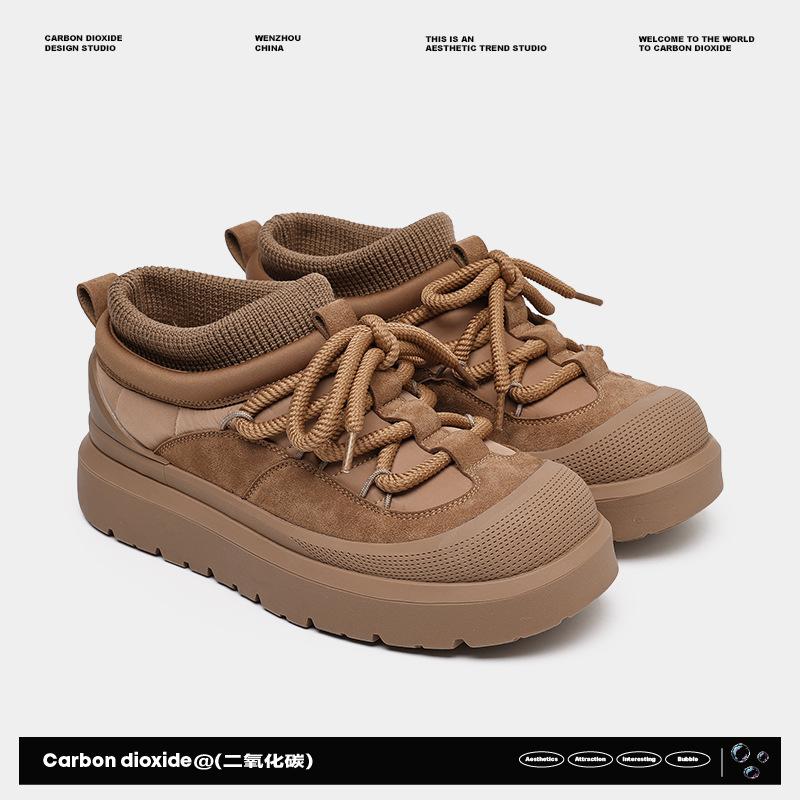 

Fleece snow boots 2025 winter thick-soled warm men s shoes cold-proof casual lace-up couple outdoor bread short boots 44 коричневий