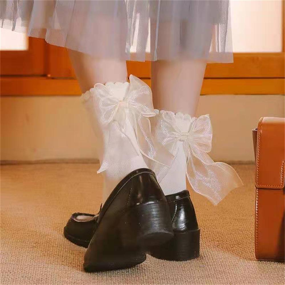New Chic Women's Lolita Lace Heel Big Bow Tie Socks Court Style Princess Wind Mid Tube Sokken Dropship