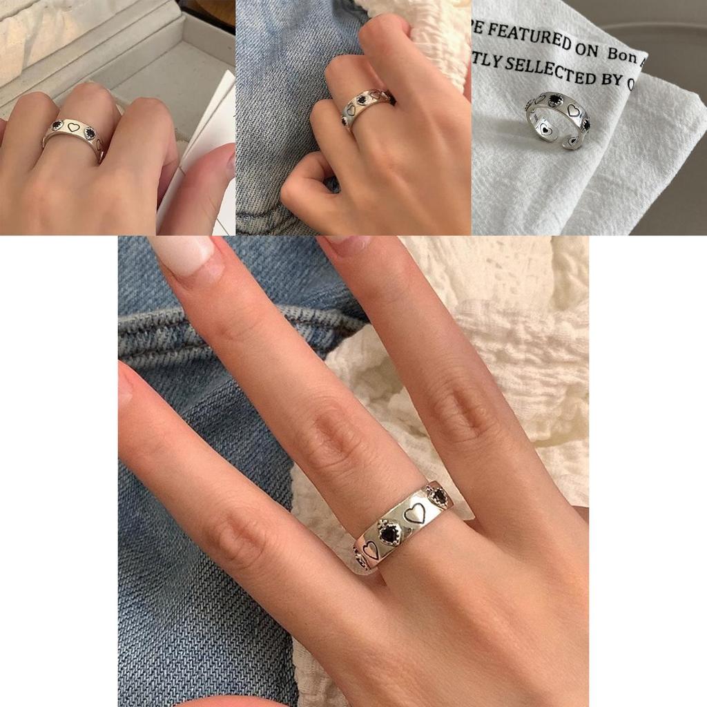 Style Retro Unique Adjustable Black Zirconia Ring For Women With Design Geometric