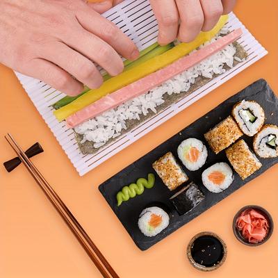 Esteira de Enrolar Sushi Portátil com Cortina de Arroz de Plástico - Branco Ferramenta para Fazer Sushi para Casa e Piqueniques, Suprimentos para Fazer Sushi