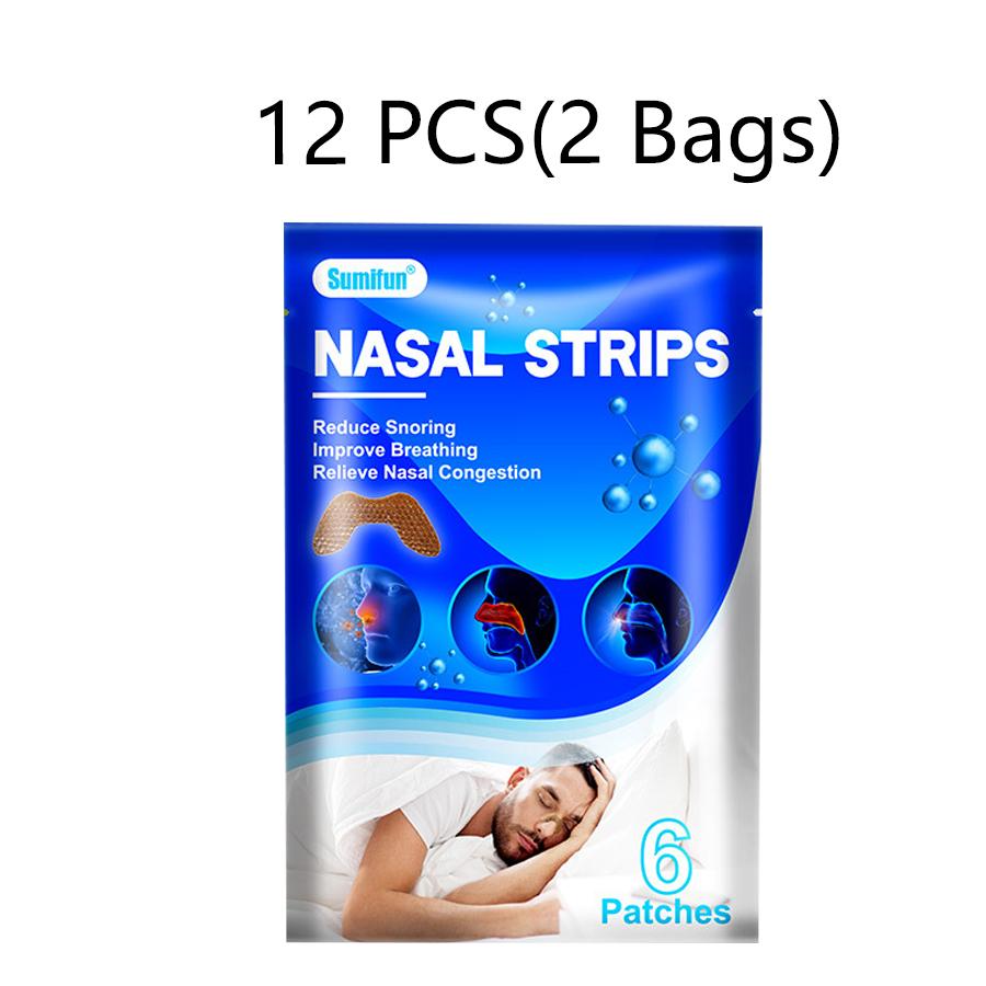 

Sumifun 6/12 шт. Дышащие назальные полоски Пластыри против храпа Облегчают заложенность носа Насморк Спите правильно Лучше дышите Пластырь 12PCS(2 Bags)