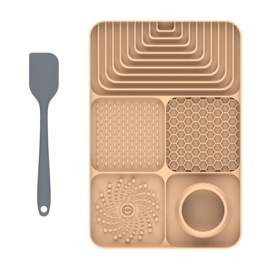Silicone Dog Lick Mat with Spatula Boredom Anxiety Relief Pet Food Mat with Suction Cup Slow Feeder Bowl Peanut Butter Licking Mat Enrichment Toy