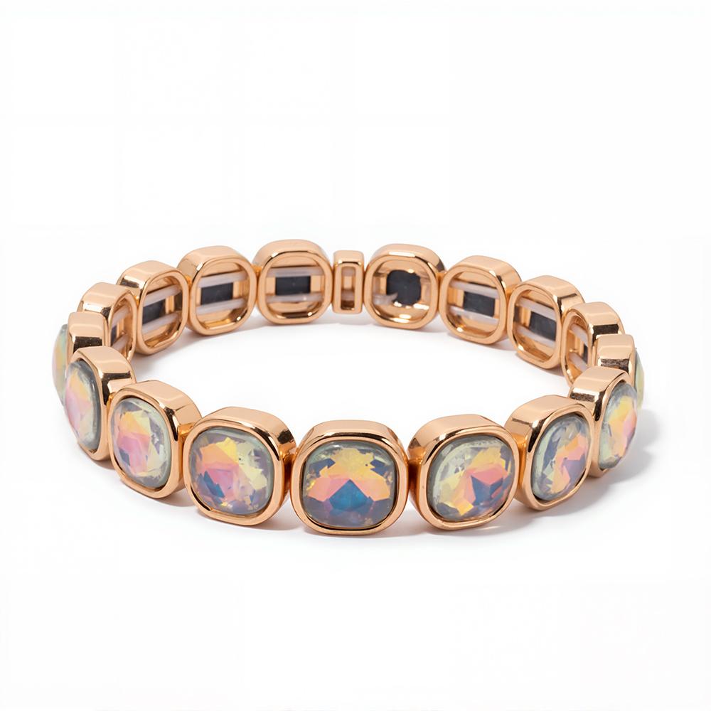 New Design Colorful 12mm Rhinestone Women Bracelet Enamel Gold Color Beads Boho Elastic Bangle