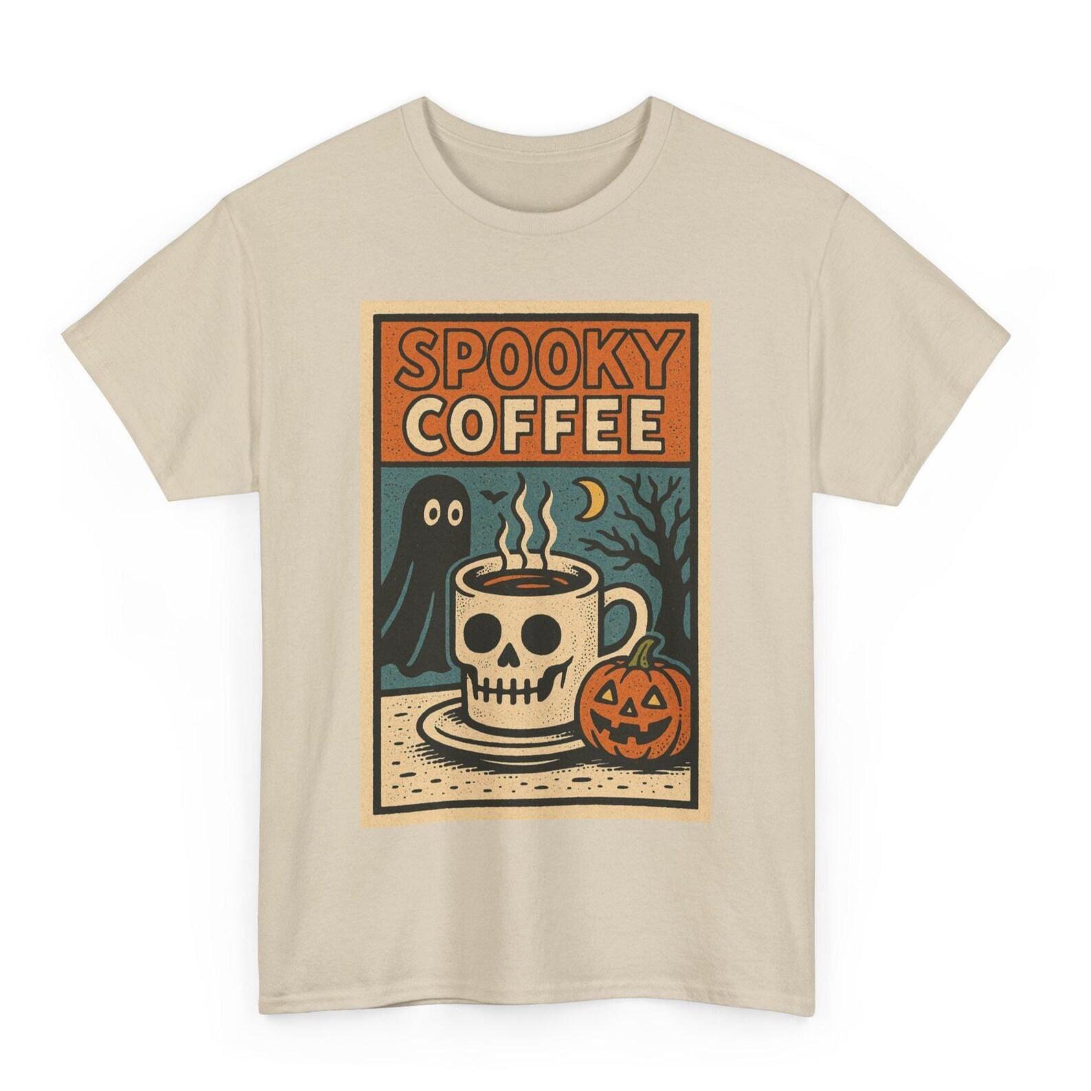 Spooky Coffee T-Shirt: Retro Comic Halloween Cafe Tee S