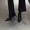 Autumn New Sleeve Single Boots Women's Fashion Pointed Toe Metal Buckle Anti-Slip Wear-Resistant Stiletto Heel Short Boots