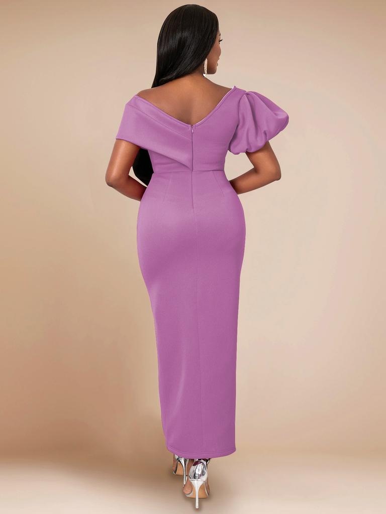 AOMEI Dark Red Formal Dresses Evening Gown Elegant Women Cold Shoulder V Neck Puff Sleeve Slit Irregular Long Vestidos Classy Celebrate Outfit