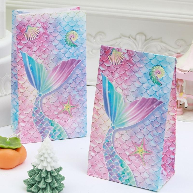 Paper Bag Set 20Pcs Colorful Mermaids Gift Bag with 20 Sticker ,Take-out Bags for Christmas,Festivals,Birthdays,Parties