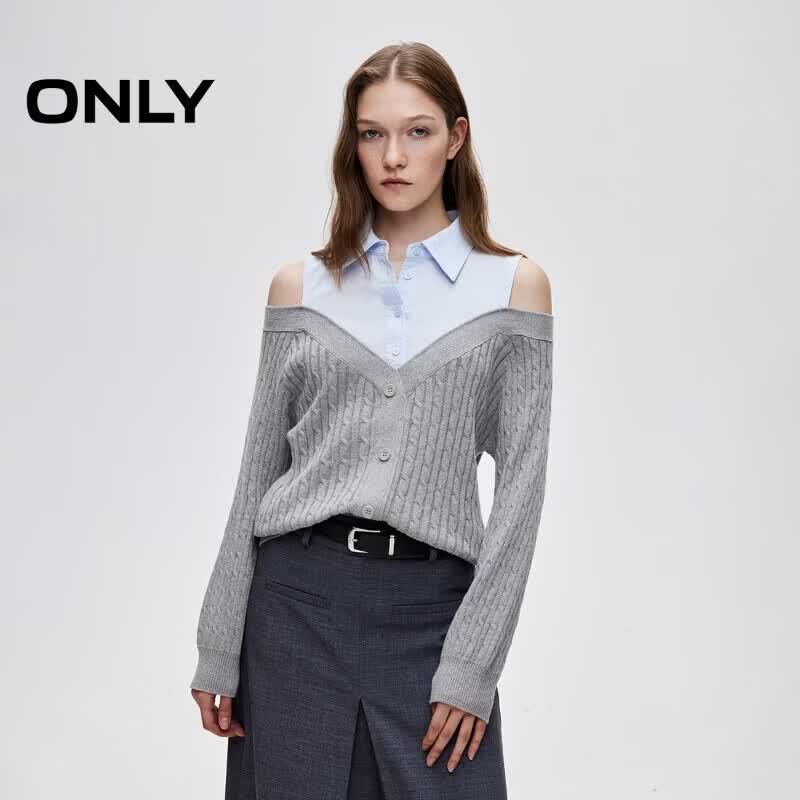 ONLY Women s College Style Shirt Collar Layered Knit Top M