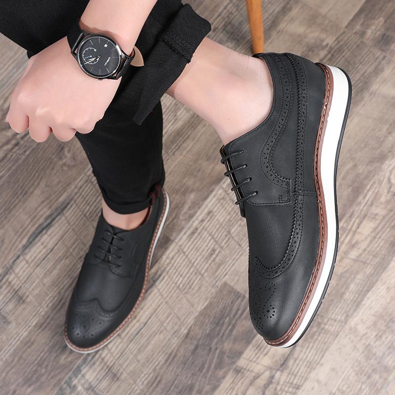 Business Lace-up Leather Shoes Men's Trend Men's Casual Shoes British Brock Fashion Engraved Men's Shoes