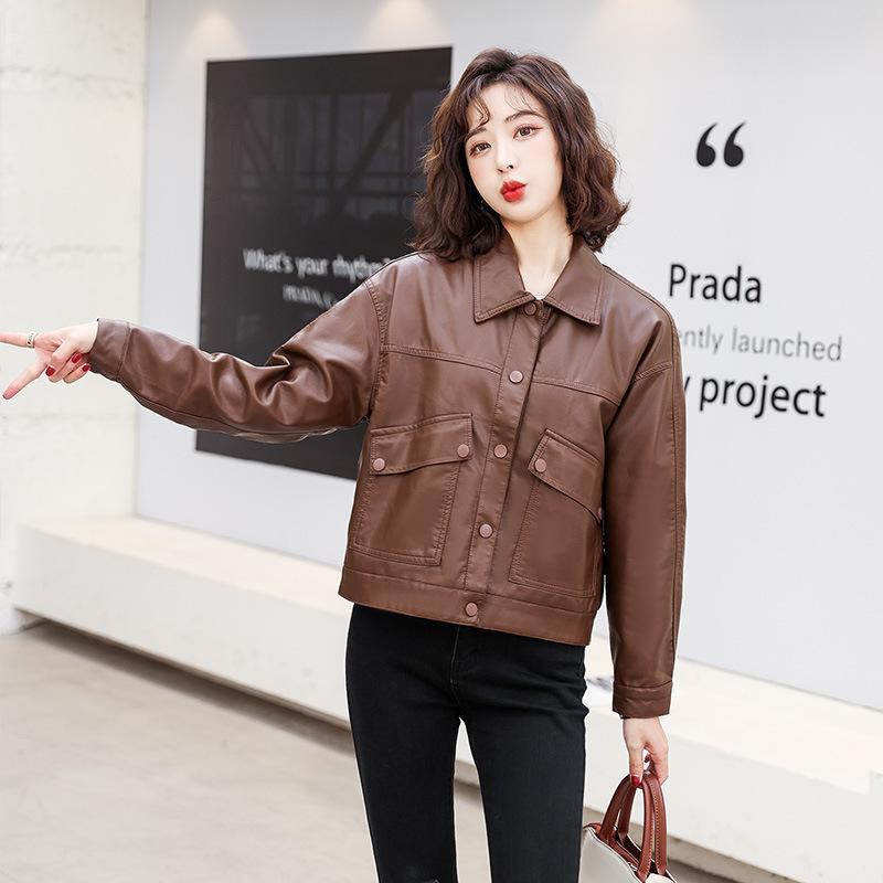 Куртка из натуральной кожи, женская, короткая, новая, весенне-осенняя, модная, свободная, мотоциклетная, из овчины M