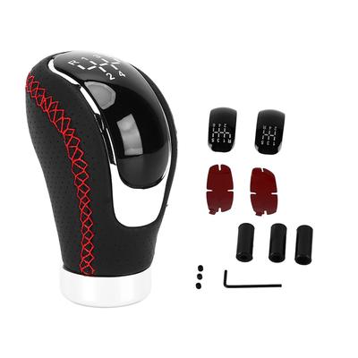 Manual Gear Shift Lever Knob Shifter Head Universal 56 Speed Artificial Leather Red Stitching with