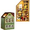 Moin Moin Dollhouse Miniature DIY Kit Set, Arrange and Stack As You Like, Colorful Town with Bears, Cats, and Bunnies, Green, Removable Front Panel,