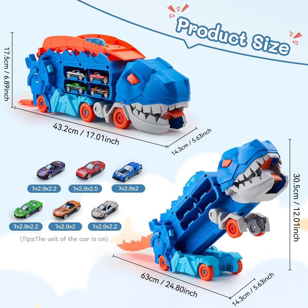 משאית הובלה טרנספורמר דינוזאור, צעצוע מסלול מכוניות לבנים, צעצוע דפורמציה, מתנה בצורת דינוזאור