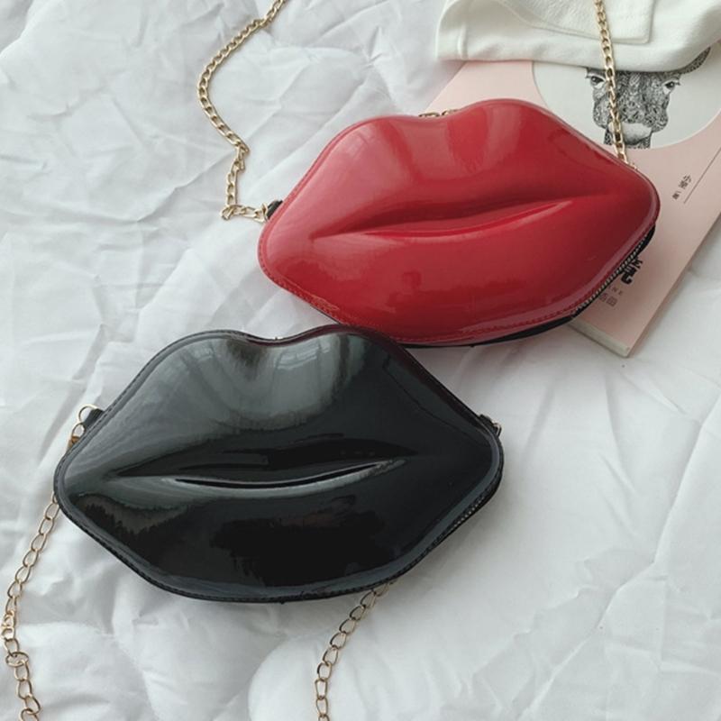 Women Lip Shape Plastic Party Evening Purse with Chain Small Coin Bag Phone Pouches Candy Color Shoulder Crossbody Bag