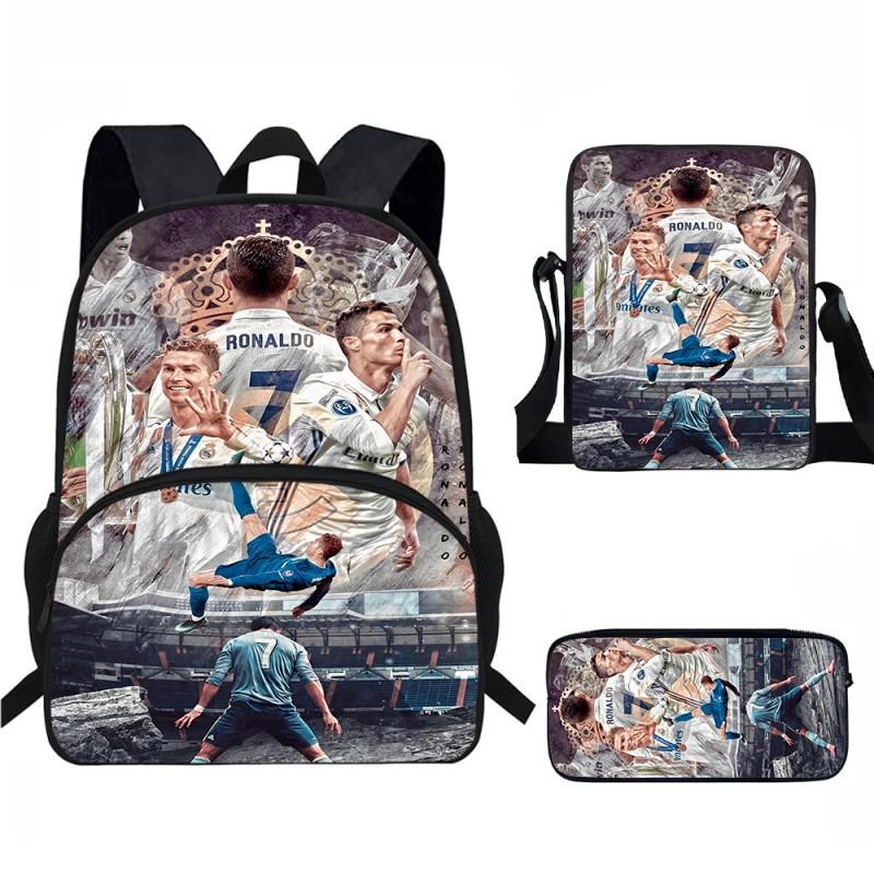 Set Zaino Scolastico CR7 per Bambini Tessuto Oxford Borsa a Doppio Scomparto con Tasca Frontale Astuccio Tracolla Ergonomico Dorsale