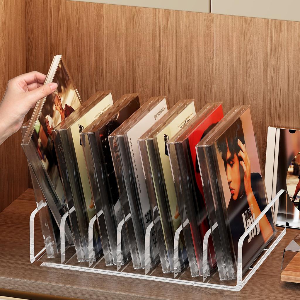 CD Disc Box Display Stand Acrylic Grid Desktop Recording Tape Disc Vinyl Record Album Storage Display Stand CD/VCD Organizer