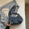 Borsa a tracolla in denim da donna, alla moda, per tutti i giorni, con tasca frontale, stile casual, borsa a mano