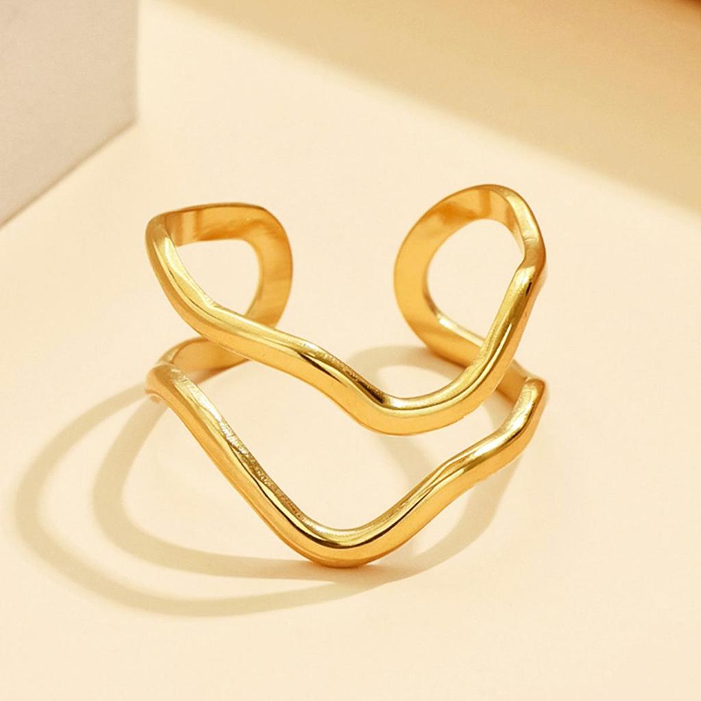 Stainless Steel Geometric Open Ring with Irregular Thick Line