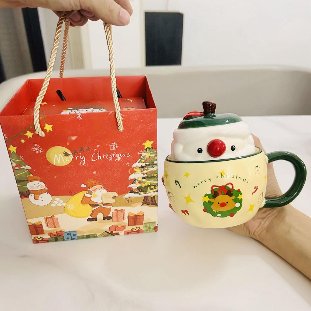 Kreativní vánoční keramický hrnek s jablkem, kávové hrnky s víčkem, hrnek na mléko a vodu, čajový hrnek s přáteli, vánoční dárkový balíček