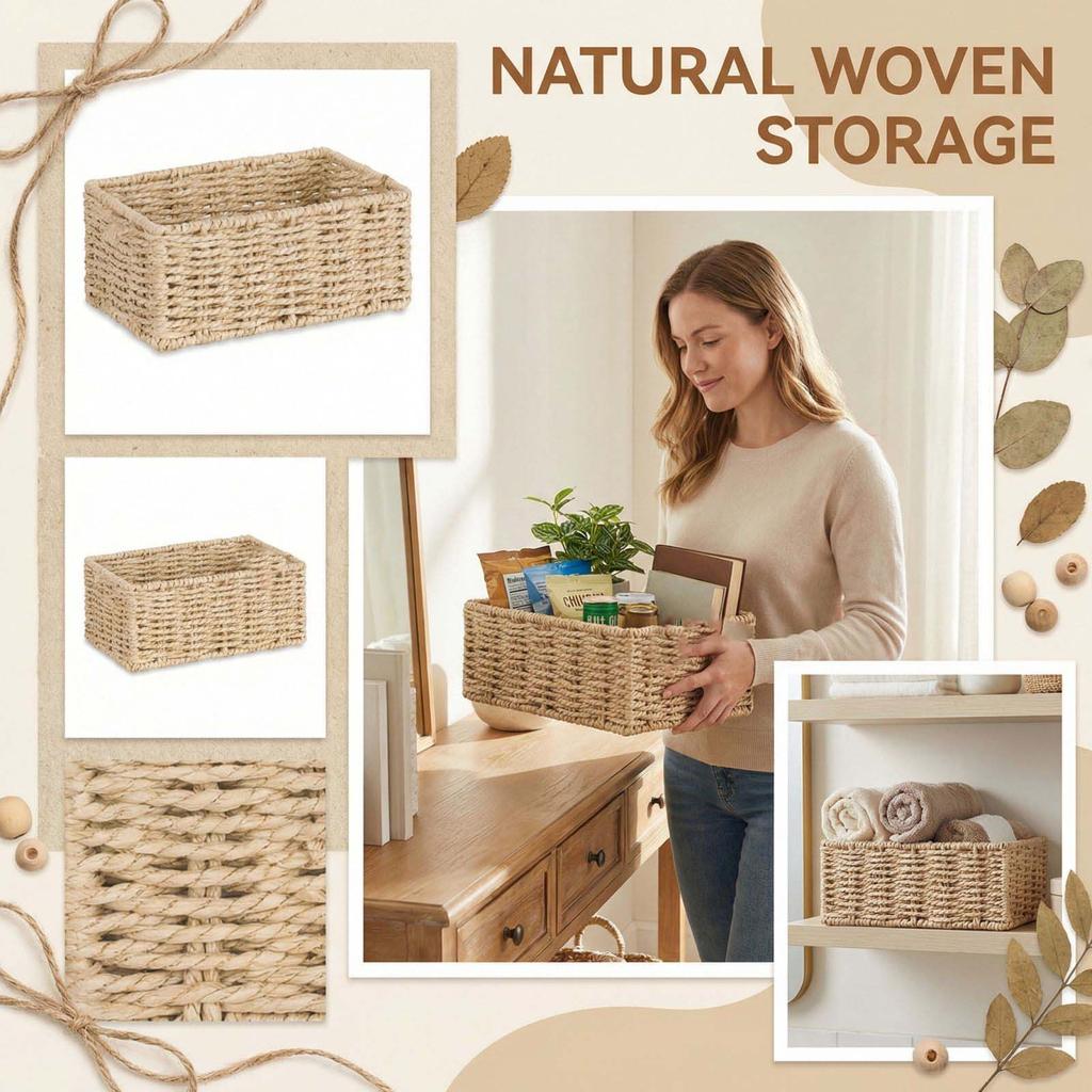 Paper Rope Woven Storage Basket, Handmade Woven Basket, Desktop Snack And Sundry Storage Basket.
