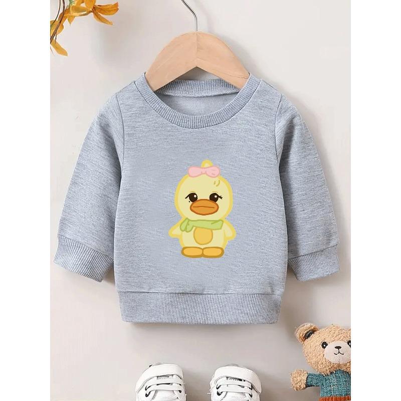 Cute Cartoon Duck Print, Girls' Comfortable 0-3 Years Toddler Daily Versatile Crewneck Sweatshirt