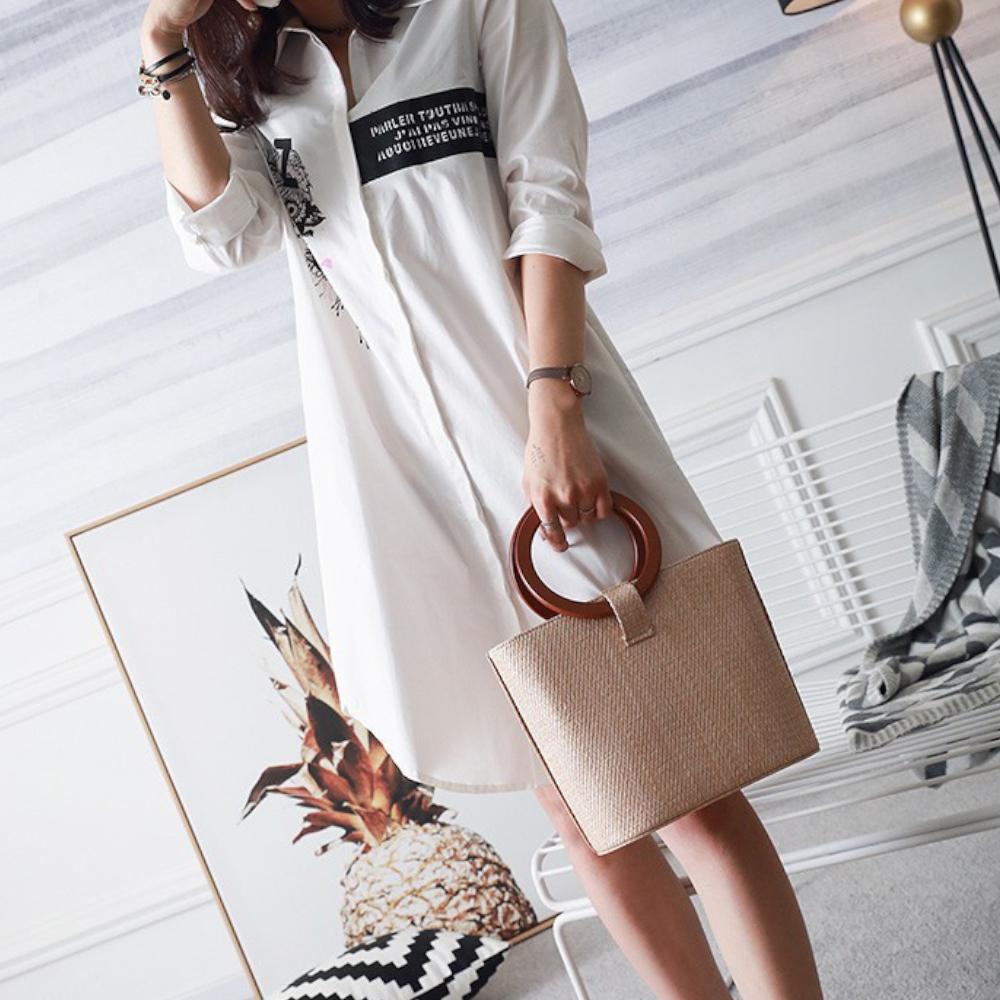 Fashion Woven Beach Solid Wood Handbag All-match One-shoulder Messenger Female Bag