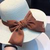 Women's Wide-Brimmed Straw Sun Hat, Summer Beach Hat with Bow, Breathable Foldable, Vacation Accessory