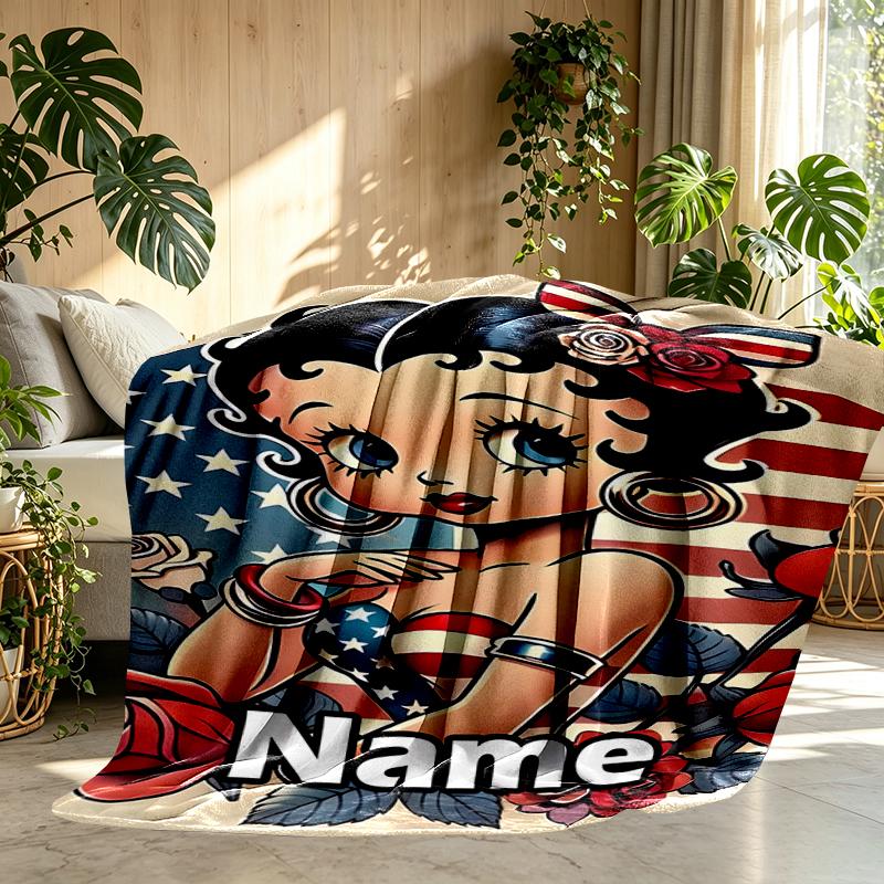 Custom Name Personalized Betty Boop Print Blanket, Home Decor, Bedroom, Sofa, Camping, Couch, Gifts for Birthday Christmas