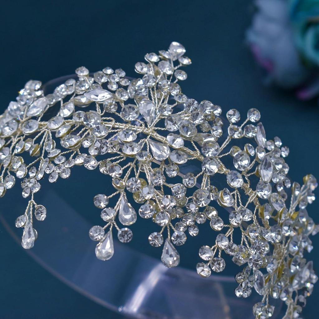 Bridal Headband Wedding Headpiece for Bride Rhinestone Wedding Hair Accessories for Brides(Silver)